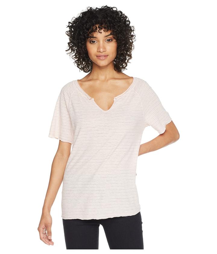 Michael Stars - Linen Stripe Short Sleeve Split Neck Tee
