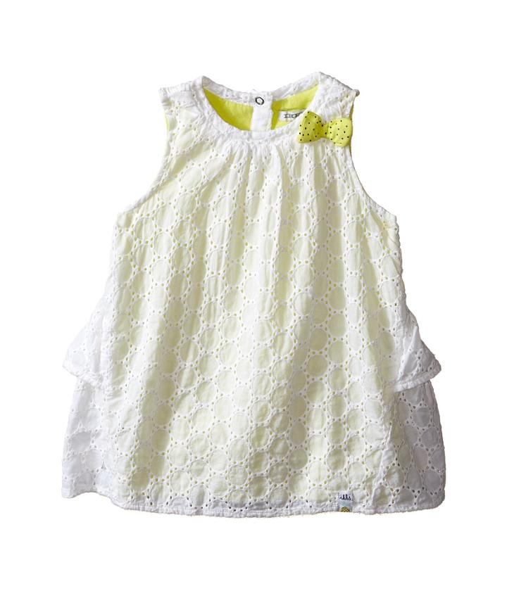 Ikks - Eyelet Sleeveless Dress Over Neon Yellow Jersey With Bow Ruffle Back W/ Snaps