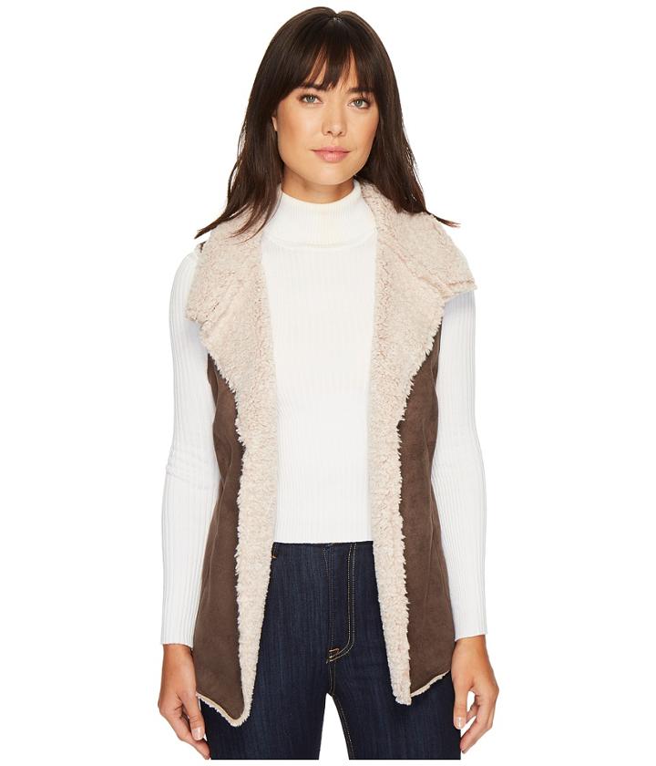 Dylan By True Grit - Faux Suede Sherpa Cozy Collar Vest