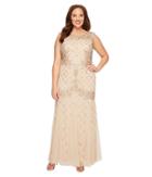 Adrianna Papell - Plus Size Cap Sleeve Fully Beaded Lattice Motif Gown