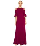 Adrianna Papell - Long Sleeve Cold Shoulder Crepe Gown With Flutter Sleeve Detail