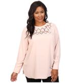 Vince Camuto Plus - Plus Size Long Sleeve Blouse With Embroidered Lace Yoke