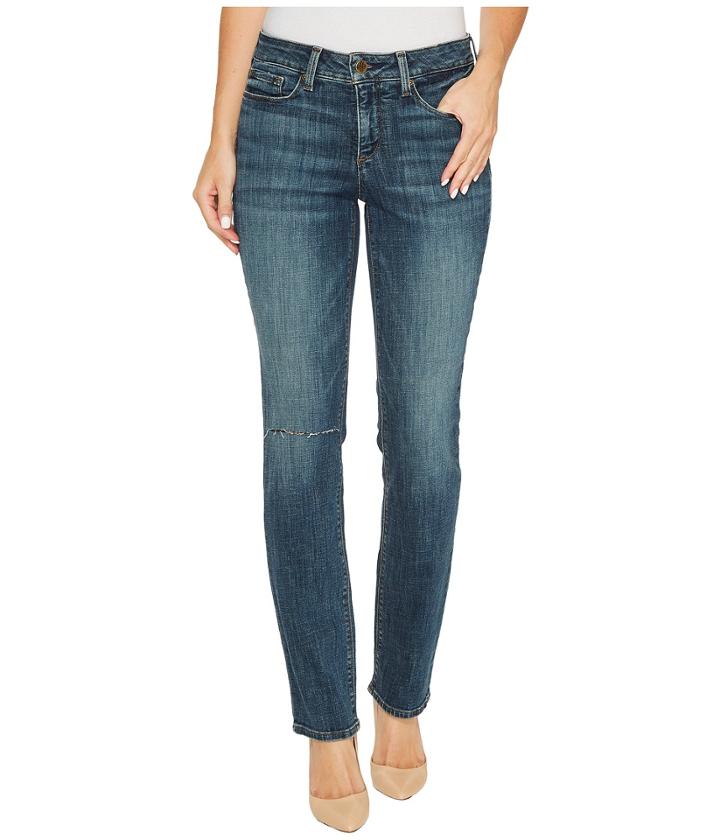 Nydj - Parker Slim Jeans W/ Knee Slit In Crosshatch Denim In Desert Gold