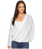 Dylan By True Grit - Maddy Chambray Stripe Long Sleeve Wrap Blouse