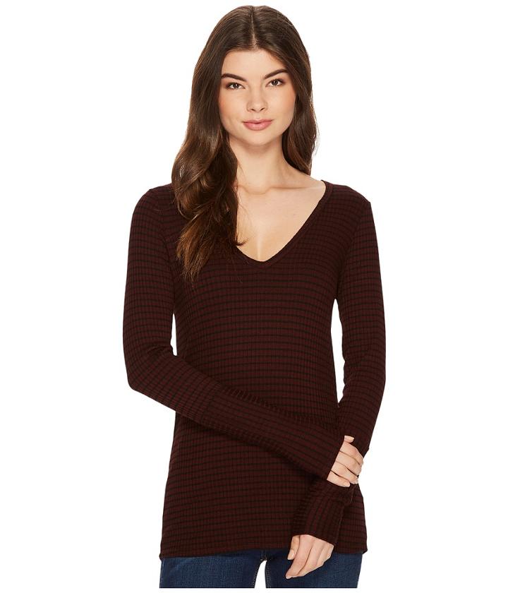 Michael Stars - Striped Rib V-neck Long Sleeve Top