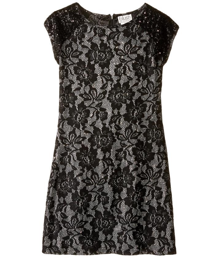 Us Angels - Short Sleeve Bonded Glitter Lace Sheath Dress