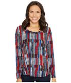 Tribal - Long Sleeve Printed Suede Knit Shirttail Top