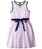 Us Angels - Organza Strip Sleeveless Illusion Dress W/ Belt Full Skirt