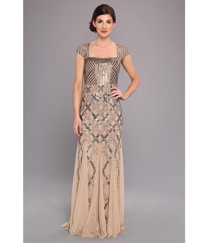 Adrianna Papell Cap Sleeve Bead Dress