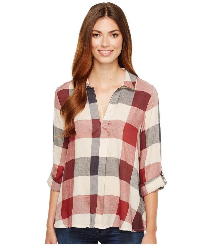 B Collection By Bobeau - Woven Plaid Blouse