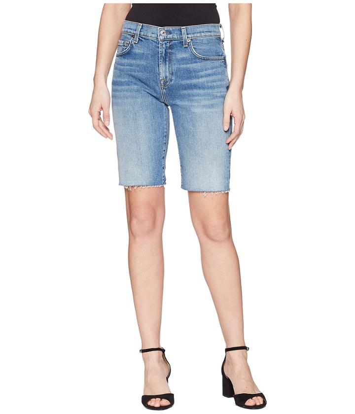 7 For All Mankind - High-waist Bermuda Shorts W/ Cut Off Hem In Desert Oasis 4