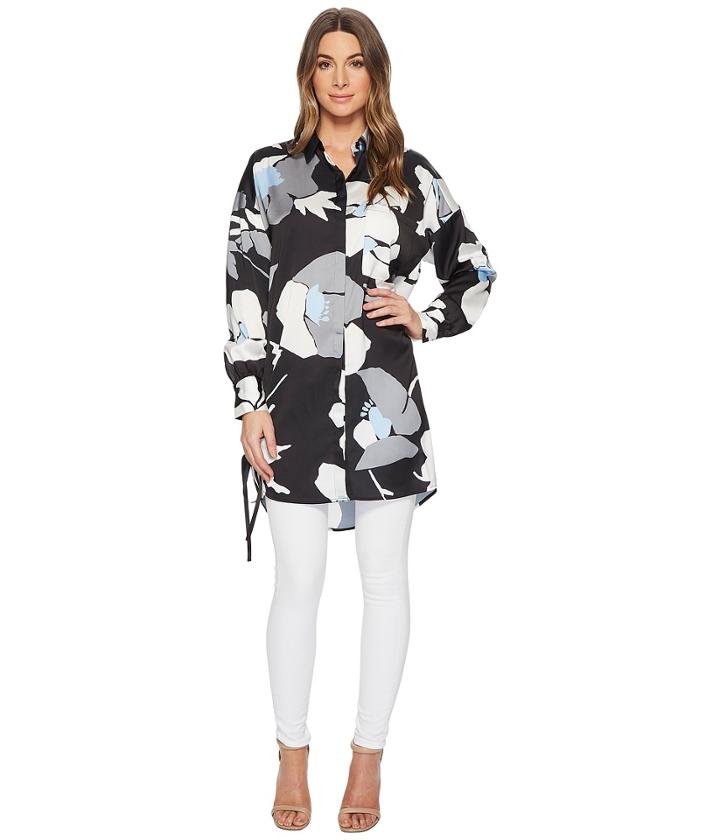 Catherine Catherine Malandrino - Paulette Length 3/4 Sleeve Button Up W/ Grommet Details Tunic