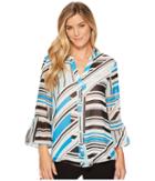 Calvin Klein - Button Front Print Flare Sleeve Blouse