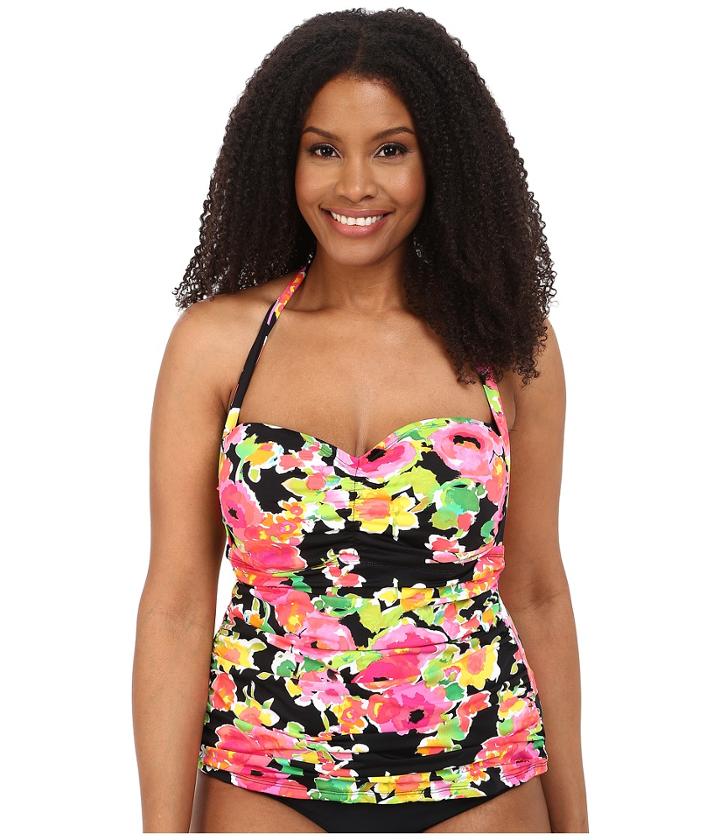 Lauren By Ralph Lauren - Plus Size Brilliant Floral Retro Shirred Halterkini W/ Molded Cup