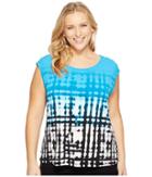 Calvin Klein Plus - Plus Size Extended Shoulder Printed Top W/ Buttons
