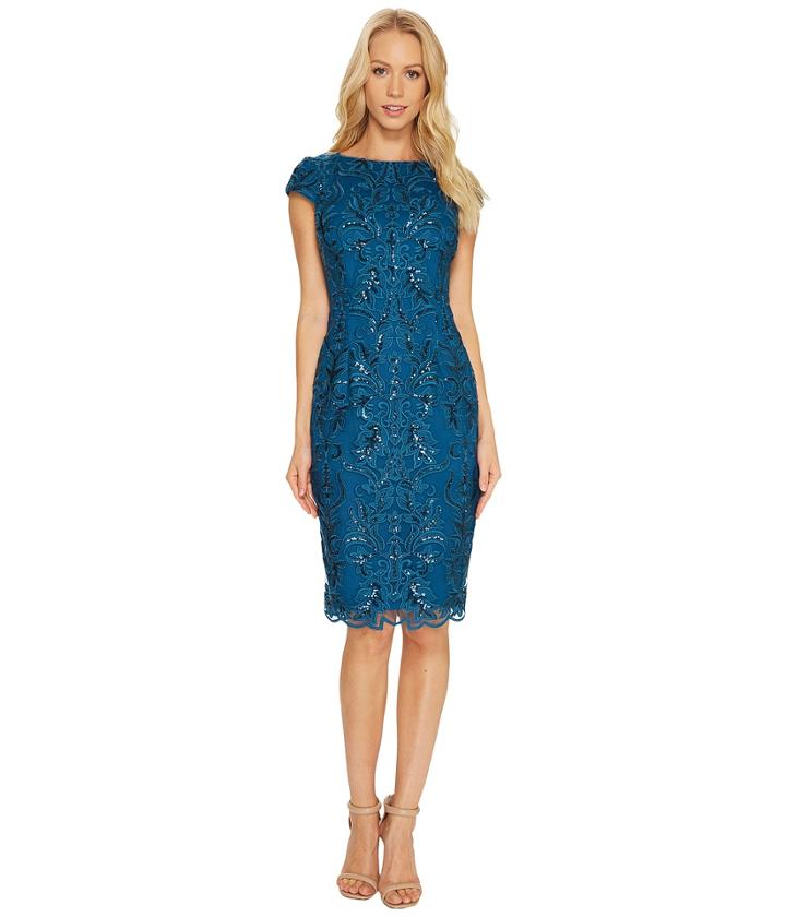 Adrianna Papell - Off The Shoulder Sequin Scroll Cocktail Dress