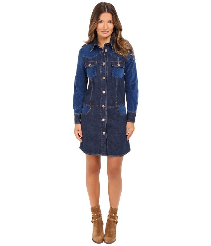 See By Chloe - Denim And Velvet Button Front Romper