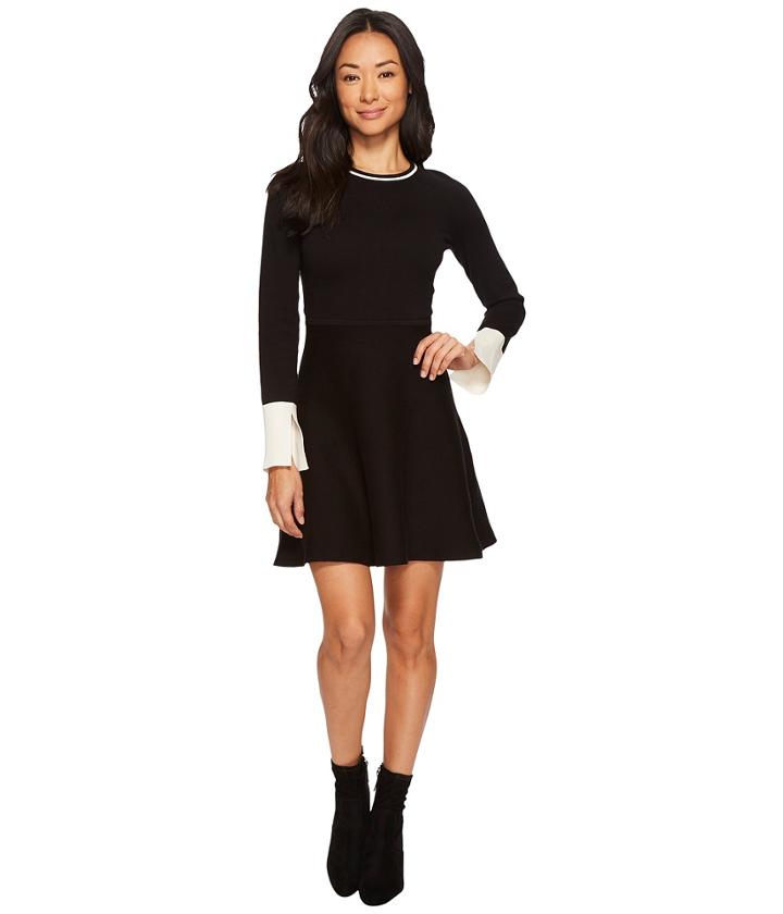 Vince Camuto Specialty Size - Petite Long Sleeve Split Cuff Flared Sweater Dress
