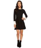 Vince Camuto Specialty Size - Petite Long Sleeve Split Cuff Flared Sweater Dress