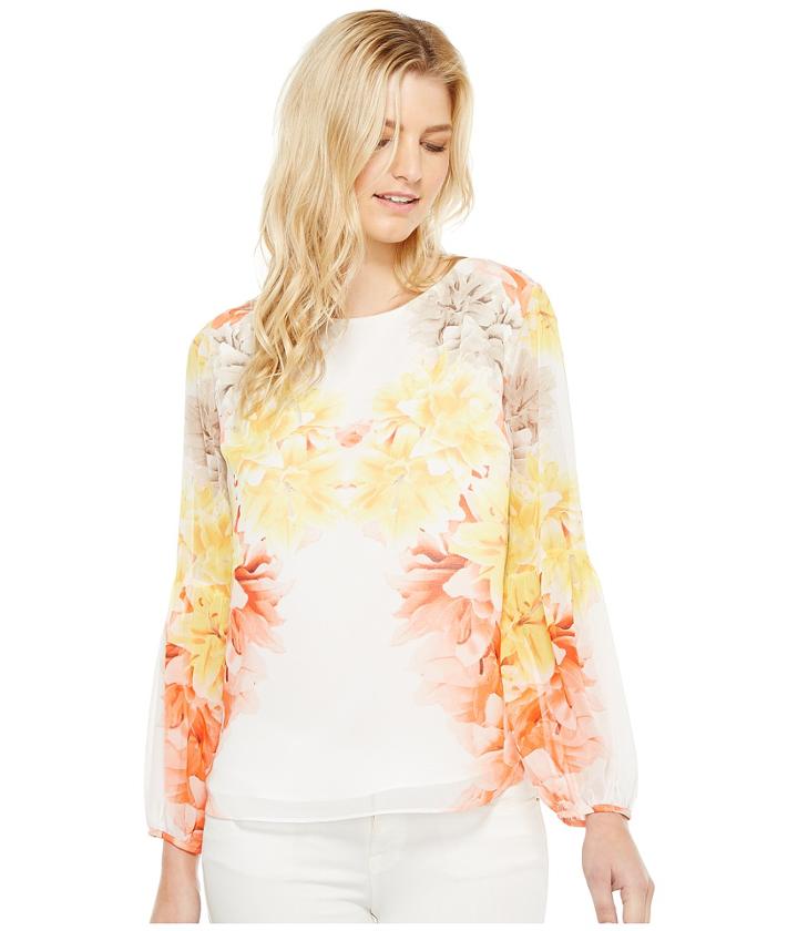 Calvin Klein - Printed Long Sleeve Peasant Sleeve
