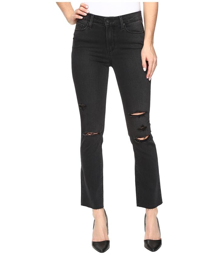 Paige - Jacqueline Straight W/ Raw Hem In Carbon Black Destructed