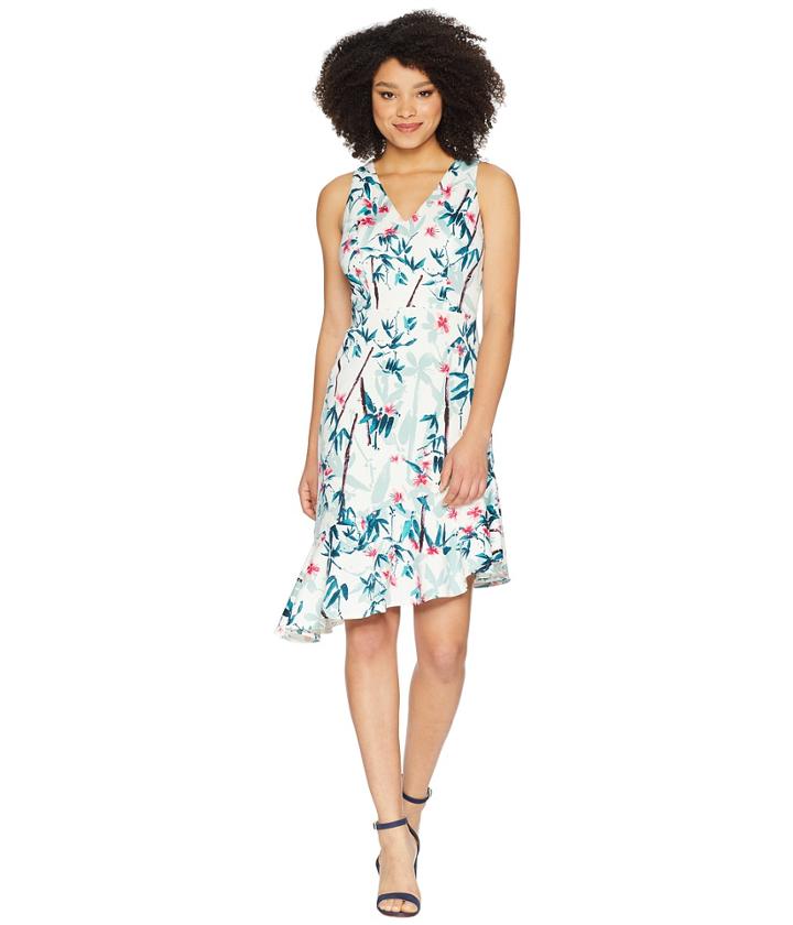 Maggy London - Printed Scuba Sheath With Asymmetric Hem
