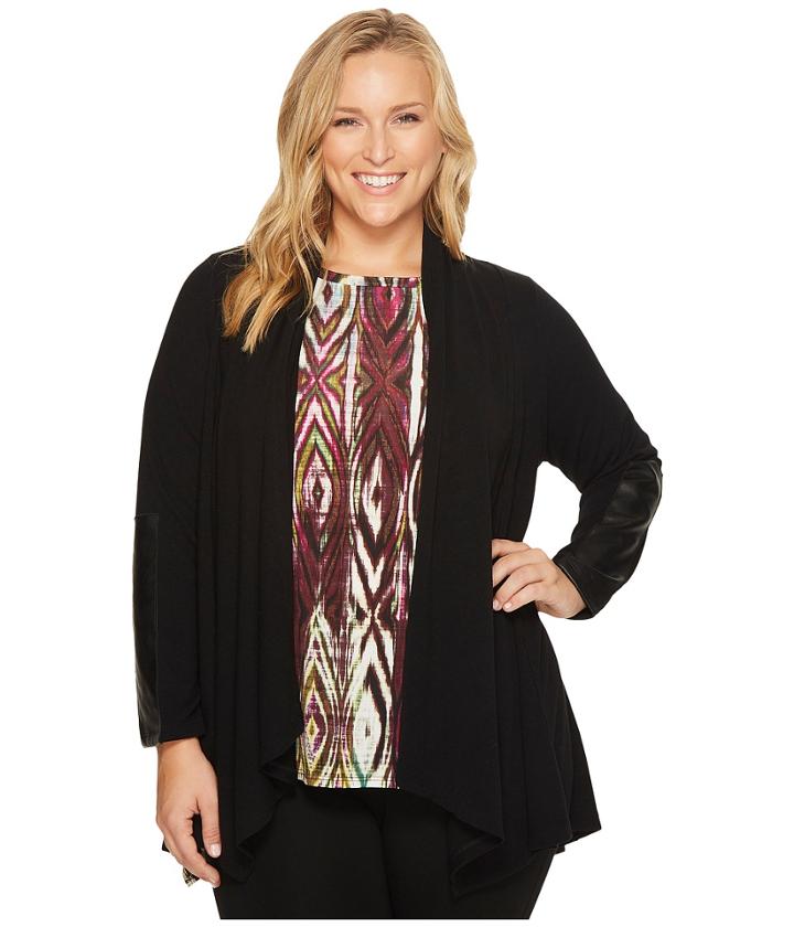 Karen Kane Plus - Plus Size Faux Leather Patch Sweater Jacket