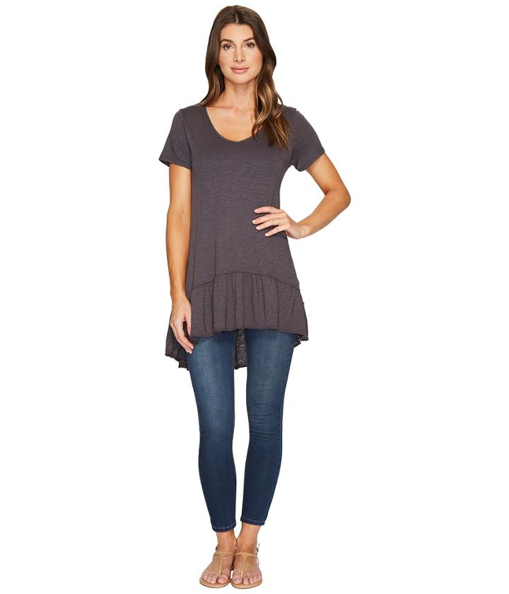 Mod-o-doc - Featherweight Slub Jersey Short Sleeve Ruffle Hem Tunic