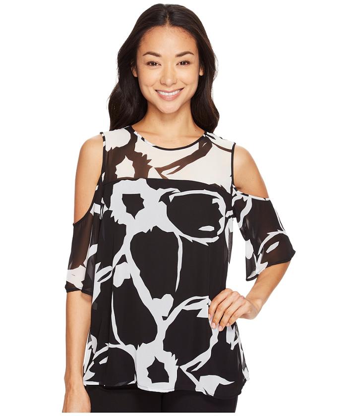 Vince Camuto - Short Sleeve Cut Out Floral Cold-shoulder Blouse
