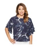 Vince Camuto Specialty Size - Petite Tiered Ruffle Sleeve Fresco Petals Blouse