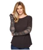 Dylan By True Grit - Soft Slub Knit T-shirt W/ Floral Lace Sleeve