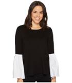 Vince Camuto - Pleated Bell Sleeve Mix Media Top