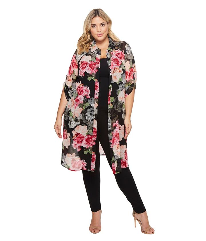 Calvin Klein Plus - Plus Size Roll Sleeve Long Printed Tunic