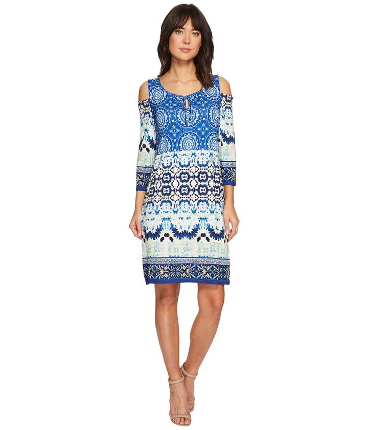 Tribal - Cold Shoulder Printed Dress With Keyhole Detail
