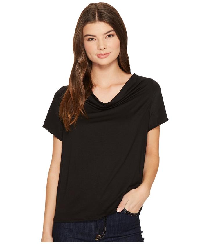 Three Dots - Refined Jersey Cowl Neck Top W/ Silk Trim