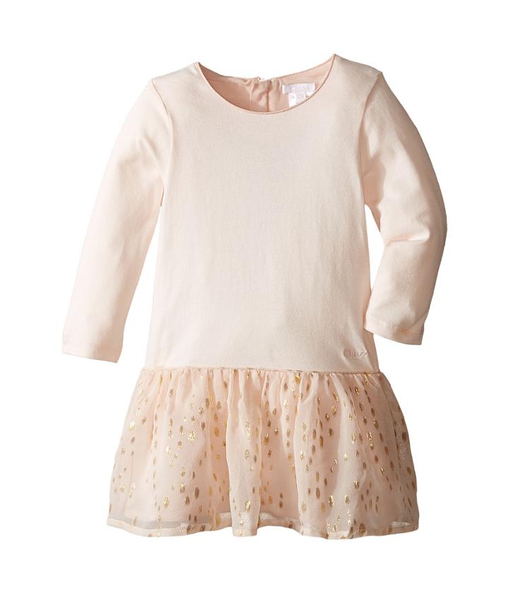 Chloe Kids - Bi Material Dress W/ Gold Piping