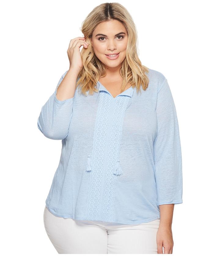 Nydj Plus Size - Plus Size Linen Lace Trim Henley