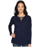 Allen Allen - Long Sleeve Drop Shoulder Lace Front V-neck