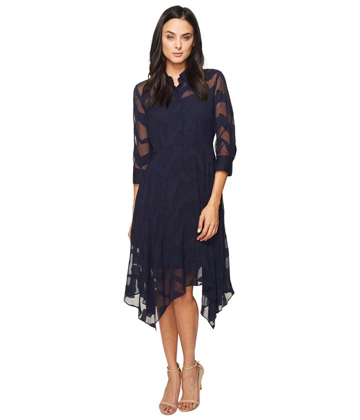 Donna Morgan - Chiffon Jacquard Shirtdress With Handkerchief Hem