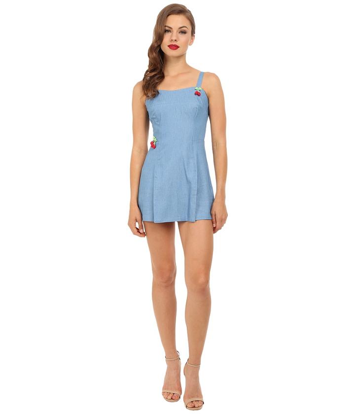 Unique Vintage - Chambray Cherry Dolly Romper