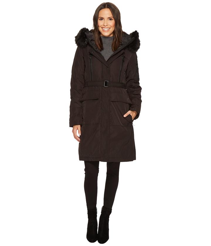 Vince Camuto - Belted Long Coat With Faux Fur Detail N8441
