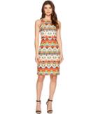 Maggy London - Feather Ikat Stripe Square Neck Sheath Dress