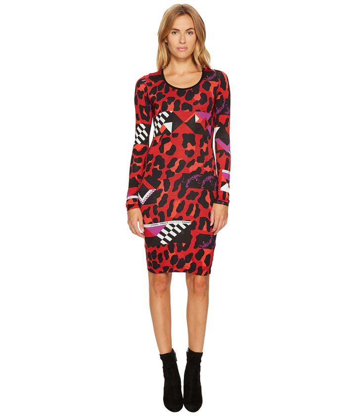 Versace Jeans - Geo Animal Long Sleeve Scoop Neck Dress