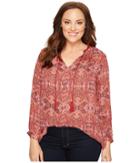 Lucky Brand - Plus Size Paisley Fringe Neck Blouse