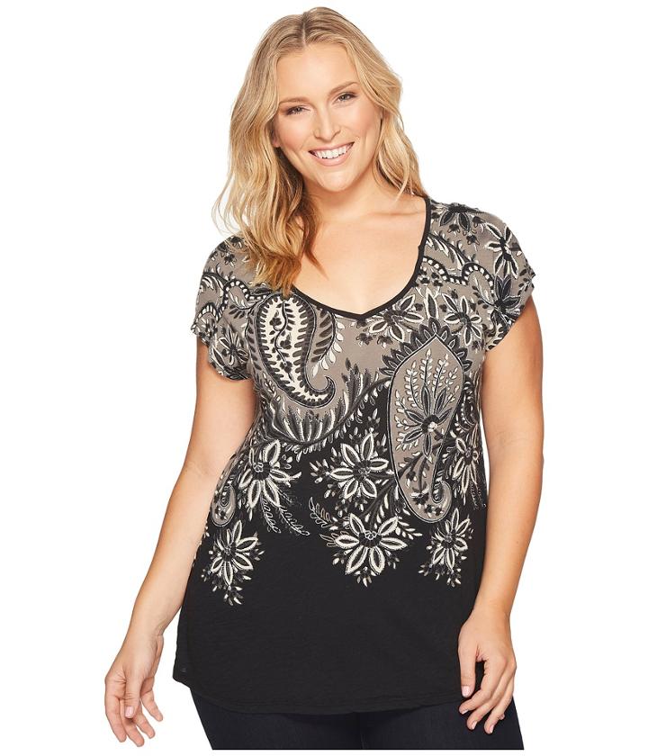 Lucky Brand - Plus Size Short Sleeve Big Paisley Tee