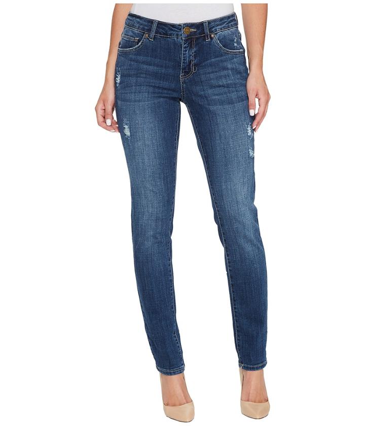 Jag Jeans - Carter Girlfriend Crosshatch Denim Jeans In Thorne Blue W/ Destruction