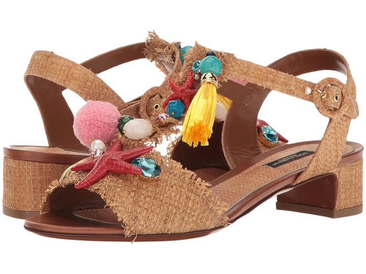 Dolce &amp; Gabbana - Raffia T-strap Sandal With Shells 30mm