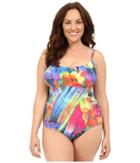 La Blanca - Plus Size Feathering Colors Over The Shoulder Mio One-piece