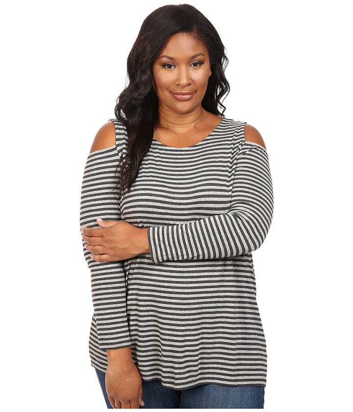 Vince Camuto Plus - Plus Size Parlour Stripe Cold-shoulder Top