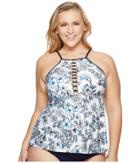Athena - Plus Size Garden Party Fly-away High Neck Tankini